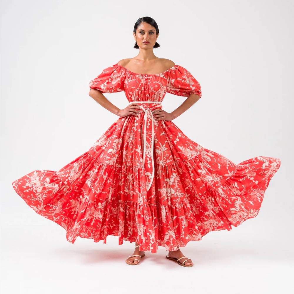 Hester Bly Noor Ema Jungle Printed Belted Cotton Maxi Dress